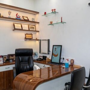 Doctor’s cabin with desk and awards at Sara Diagnostics & The Kidney Clinic, Kharadi Pune